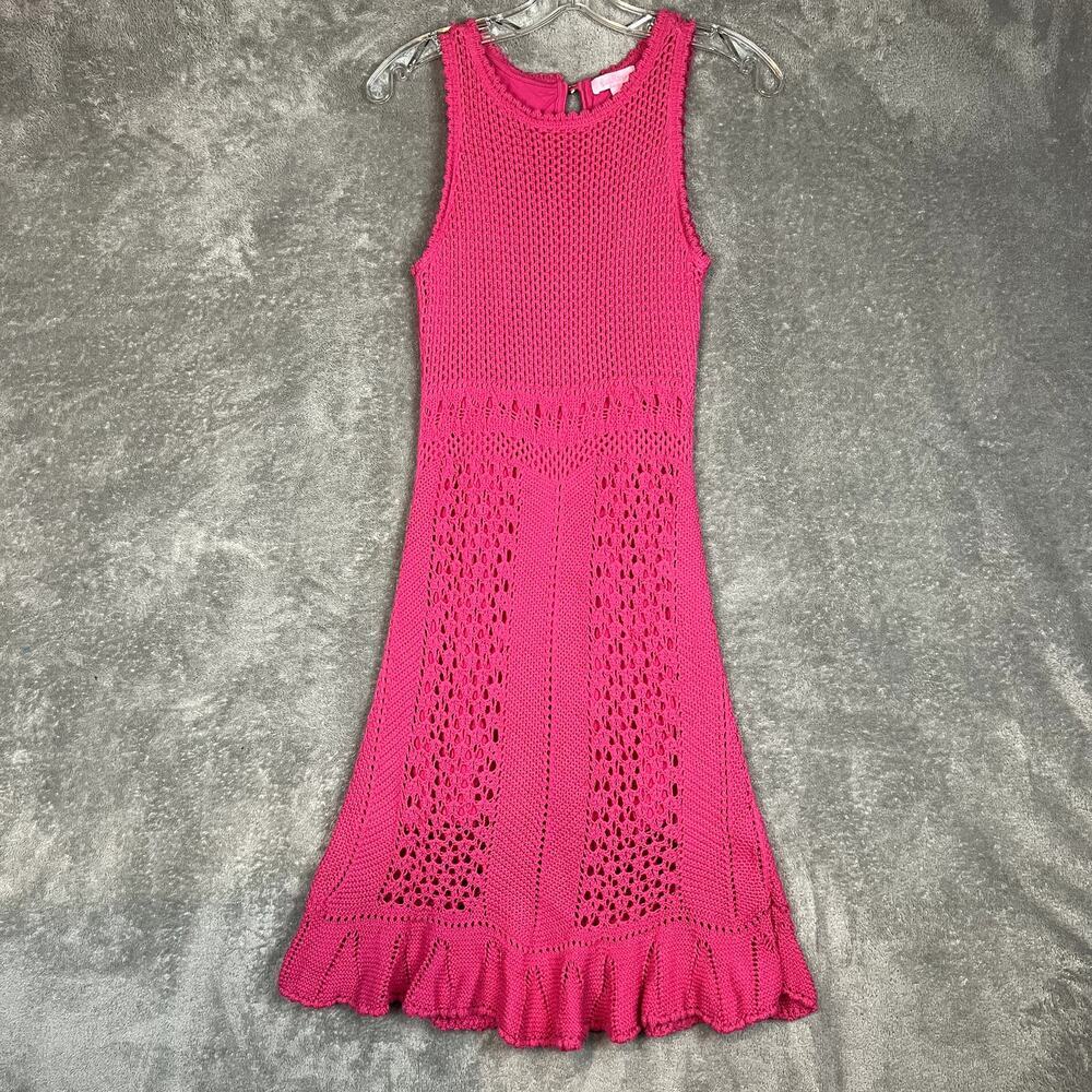 Lily Pulitzer Molly Dress Womens M Pink Crochet Knit Ruffle Preppy Coquette